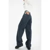 Jeans pour femmes bleu marine taille haute Baggy femmes Jeans Streetwear y2k mode Streetwear décontracté été jambe large pantalon Premium 230225
