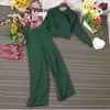 Elgant Moda Kadın Parlayan Knited iki parça Set Sonbahar Kış V Boyun Bat Sleeve Sweater Üst elastik geniş bacak uzun pantolonlar 23SS