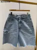 Kvinnors shorts bgtever vår sommar lös rippade hål damer breda ben jeans shorts höga midja fickor rak kvinnor denim shorts 230225