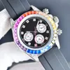 Luxury Sports Watches Self-Winding Mechanical Movement Mens Watch Black Rubber Strap 40mm Rainbow Diamond Dial Casual Business Wristwatches Montre De Luxe