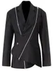 Costumes pour femmes Blazers EAM femmes noir fermeture éclair irrégulière Blazer cranté à manches longues coupe ample veste mode printemps automne 1DE6066 230224