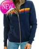 Sweats à capuche pour femmes Sweatshirts Femmes Mode Sweat à capuche surdimensionné Rainbow Stripe Sweat-shirt à manches longues Zipper Pocket Manteau Veste Printemps Casual V9