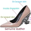 Klänningsskor jochebed HU2023 Butterfly Heel Women Pumps äkta läder spetsiga tå Strange High Heels Gladiator Prom Shoe 33-44 230225