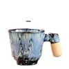 カップソーサー1PCSセラミックコーヒーカップ木製ハンドルラテ陶器マグアフタヌーンティーブレックファーストミルクカスタムロゴ卸売