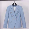 Costumes de femmes blazers européens et américain imitation bleu foncé du denim motif denim tissu mince combinaison à double poit