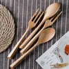 Dinnerware Sets 2Pcs Wooden Spoon Fork Set Soup Dessert Fruit Salad Japanese Style Cutlery Wood And Kitchen Tableware