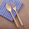 Dinnerware Sets 2Pcs Wooden Spoon Fork Set Soup Dessert Fruit Salad Japanese Style Cutlery Wood And Kitchen Tableware