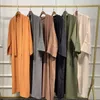 Vêtements ethniques 2 pièces correspondant ensembles musulmans robe hijab plaine Eid Abayas pour femmes Dubaï ouvert Abaya Turquie robes intérieures vêtements islamiques africains 230224