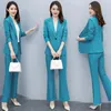 Женские спортивные костюмы Super Quality Blazer Set 2023 Spring Два часа работают в офисной леди одно пуговица с широкими брюками для ног