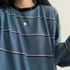 여자 티셔츠 티셔츠 여자 학생 스트라이프 세련된 스트리트웨어하라 주쿠 올해 수가있는 긴 슬리브 십대 탑 유엔 카미 세타 부드러운 티 230224