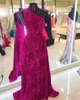 One-Shulder Prom Dress 2K23 High Slit Shimmer Sparkling Velvet Sequin A-Line Lady Preteen Girl Pageant Gown Formell Evening Party Wedding Guest Red Capet Runway Hoco