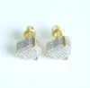 Stud Earrings High Quality Fine Silver Color Screwback Heart Shape Micro Pave Simulated Cz Valentine Women Gift Hip Hop Earring