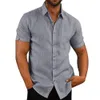 Camicie casual da uomo Hirigin Camicetta di lino da uomo Manica corta Bottone largo Estate Solido Cotone confortevole Lino Camicie da vacanza allentate casuali Tee Tops 230225