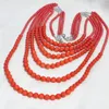 Chains Cute/Romantic 6 Rows Orange Imitation Coral Round Beads Neckalce For Women Fashion Elegant Weddings Gift Jewelry B1910