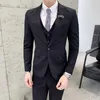 Men's Suits Black Single-breasted Korean Version Slim Suit Business Groom's Wedding Dress High-grade ( Coat Vest Pants) & Blazers
