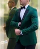 Ternos masculinos 2 peças de 2 peças verdes magros fit para baile com pico de roupas de lapela moda de casamento noivo de tuxedos calças de casca