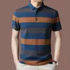 Polos pour hommes Mode Hommes Été Polos rayés à manches courtes Bouton Tricot Revers Pull Business Casual Hommes Lâche Vêtements Top 230225