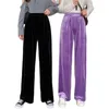 Women's Pants s Autumn Straight Velour Women High Waist Casual Wide Legs Black Purple Loose Female Fashion Student Trousers 230225