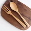 Dinnerware Sets 2Pcs Wooden Spoon Fork Set Soup Dessert Fruit Salad Japanese Style Cutlery Wood And Kitchen Tableware