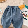 Jeans printemps garçons Style coréen enfants couleur unie pantalon en Denim ample pantalon décontracté 230224