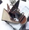 CASSANDRA WEDGE ESPADRILLES 디자이너 샌들 가죽 펌프 밀짚 직조 웨딩 드레스 신발 발목 신발 발목 플랫폼 검투사 샌들 상자