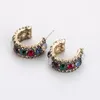 Boucles d'oreilles créoles Vintage bohémien pour femmes, petites boucles d'oreilles rondes en strass, bijoux brillants à la mode, 2023