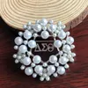 Brooches Handmade High Quality Fashion Greek Sorority Letter AEO Rotundity Pearl Brooch Charms Women Jewellry