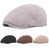 Berets Men Linen Cotton Hat Sboy Golf Driving Cap Outdoor Adjustable Beret HATCS0412