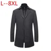 Herrjackor Fashion Plus Autumn / Winter 8XL 6XL Män Fritid med en breasted Trench Coat / Men's Wid Down Collar Long Woolen Jacket