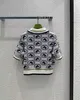 Kvinnors tröjor Designer Milan Runway Sweater 2023 Ny Spring Summer Lapel Neck Short Sleeve Print High End Jacquard Pullover IYSD