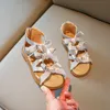 Сандалии девушки для девочек плоские сандалии летние туфли модная лук полая аута