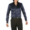 Solid Color Imitation Silk Satin Glossy herrskjorta Elastisk långärmad Taobao Slim Loosemiyo