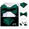 Neck Ties Bowtie for Men Solid Green Bow Tie Plaid Silk Bowtie Set Handkerchief Cufflinks Checked Bows SelfTied Tie BarryWang Wholesale J230225