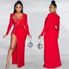 Two Piece Dress Sexy Mesh Two Piece Set Women Clubwear Party Bodysuit Tops And Long Slit Dress See Through Night Club Outfits Sets 230224