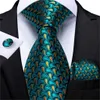 Neck Ties Men Tie Teal Green Paisley Striped Novelty Design Silk Wedding Tie for Men Handky cufflink Gift Tie Set DiBanGu Party Business