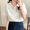 Bluzki damskie Koszule Qoerlin Matcha zielony gofr Thirt Thirt Kobiet Kobiety Summer Lose Top Dasual Shirts Summer Polo Golf Woman Blouses 230225