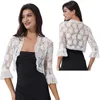 Jaquetas femininas femininas meia manga bolero cardigan elegante babado aberto floral renda encolher xale envoltórios para festa de casamento vestidos de noite capa