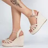 Sandaler Bowknot Wedge Sandaler för kvinnor 2022 Ankel Strappy Söta skor Öppen Toe Platform Womens Sandaler Casual Summer High Heels Z0224