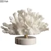 Decorative Objects Figurines Modern White Simulation Coral Decoration Marble Base Exquisite Resin Crafts Living Room Countertop Wedding Gift 230224