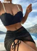 Женские купальники Ingaga Sexy 3 Piece Bikinis Set Women Swimsuit с юбкой купальные костюмы.