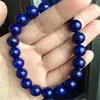 Strand 11mm äkta djupblå lapis lazuli natursten armband för kvinnlig kvinnlig charm runda kristallpärla stretch armband