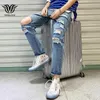 Mäns jeans mode varumärke män trasiga jeans sommar smala passform små fötter niopoint byxor koreansk version av tiggare byxor z0225