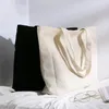 Alışveriş çantaları atin için pamuk tuval kadın omuz çantası bakkal katlanabilir eko el çantaları rahat yeniden kullanılabilir alışveriş çantası lady tote çantaları büyük 230225