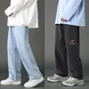 メンズジーンズ韓国ファッションメンズエラスティックウエストバギージーンズ2022秋の新しいストレートバギーデニムウィダレグパンツ男性ズボンZ0225