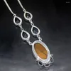 Подвесные ожерелья Hermosa Jewelry Gold Tigers Eye Bluetopaz Серебряный цвет Женские женские подарки цепь колье 46 см 20233447