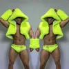 Stage Wear Nightclub Sexy DJ Gogo Dance Costume Male Team Dancer Fluorescent Green Faux Fur Hooded Vest Shorts Cuff Rave Outfits