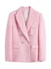 Feminino blazers blazers kondala chique rosa blazer office lady moda xadrez jackets longos de longa manga longa manga de botão duplo bolsos tops 230224