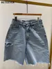 Kvinnors shorts bgtever vår sommar lös rippade hål damer breda ben jeans shorts höga midja fickor rak kvinnor denim shorts 230225