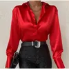 Women's Blouses Shirts Elegant Satin Women Blouses Fashion Long Sleeve Vintage Blue Blouse Office Blusas Mujer Solid Silk Shirt Women Casual Tops 22717 230225