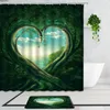 Rideaux de douche Paysage de forêt verte Été Jungle Plante Feuille Soleil 3D Imprimé Rideau de salle de bain Ensemble Tapis de bain antidérapant Tapis
